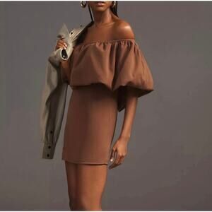 Anthropologie Nikita Mhaisalkar Off-The-Shoulder Bubble Brown Mini Dress Size L